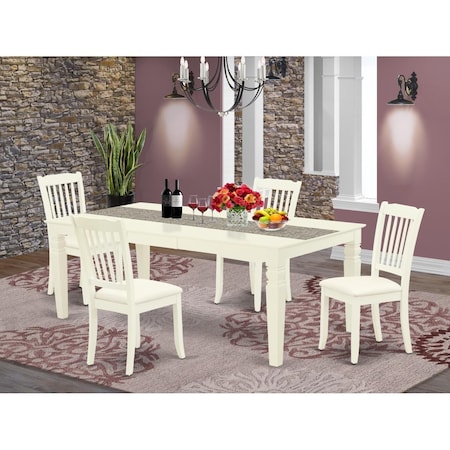 East West Furniture 5 Piece Logan Dining Set - Linen White LGDA5-LWH-C